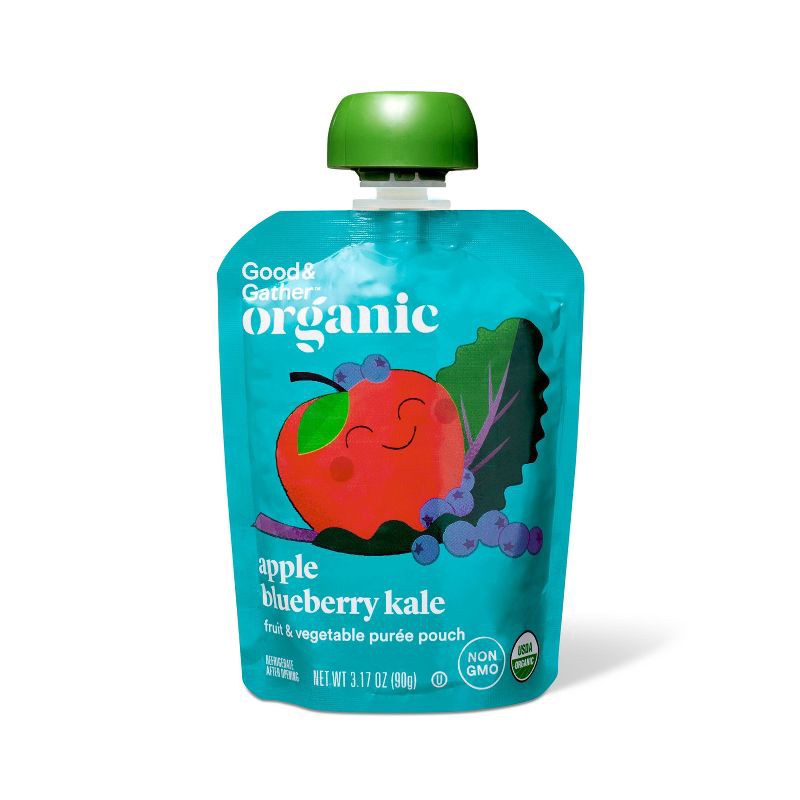 slide 3 of 4, Organic Apple Blueberry Kale Fruit & Vegetable Puree Applesauce Pouches - 38.04oz/12ct - Good & Gather™, 38.04 oz, 12 ct