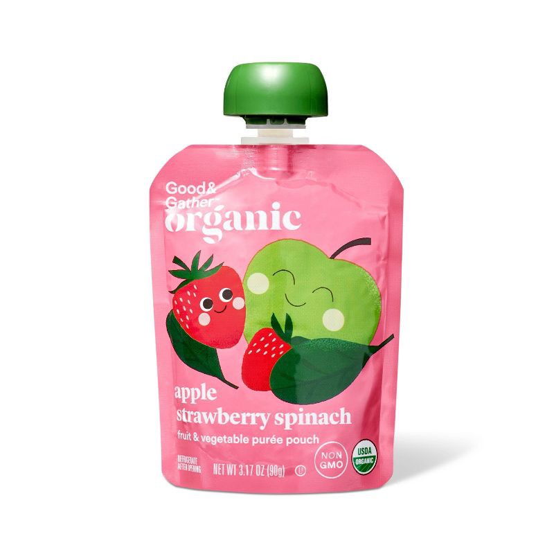 slide 3 of 4, Organic Apple Strawberry Spinach Fruit Puree Applesauce Pouches - 38.04oz/12ct - Good & Gather™, 38.04 oz, 12 ct