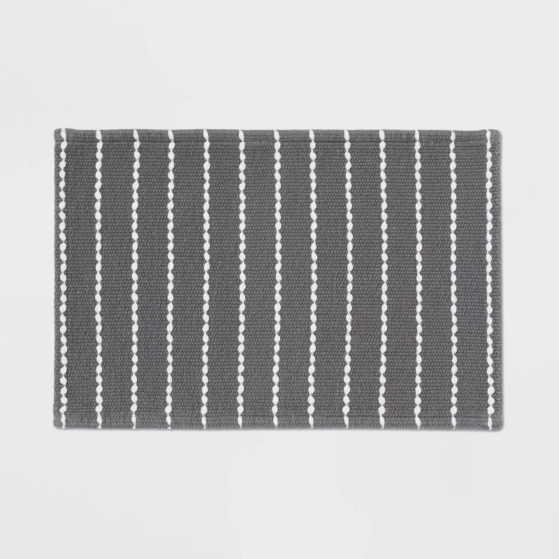 slide 1 of 4, 20"x30" Performance Plus Bath Rug Striped Dark Gray - Threshold™ :Cotton, Woven, OEKO-TEX Certified, Machine Washable, 1 ct