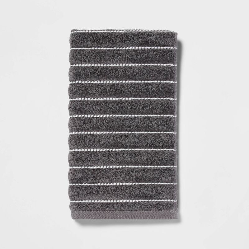 slide 1 of 5, Performance Plus Hand Towel Dark Gray Striped - Threshold™: Cotton-Polyester Blend, Fade-Resistant, Terry Construction, 1 ct