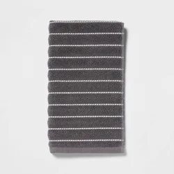 Performance Plus Hand Towel Dark Gray Striped - Threshold™: Cotton-Polyester Blend, Fade-Resistant, Terry Construction
