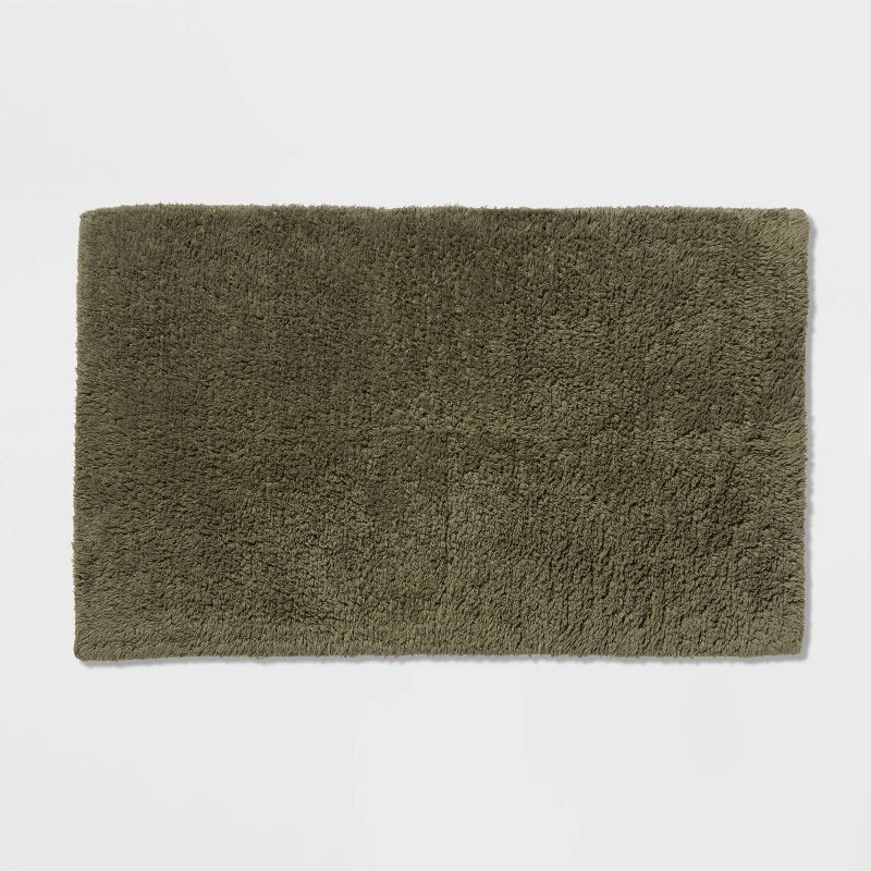 slide 1 of 4, 20"x34" Performance Plus Cotton Reversible Bath Rug/Runner Dark Green - Threshold™: Machine Washable, Tufted, Low Pile, 1 ct