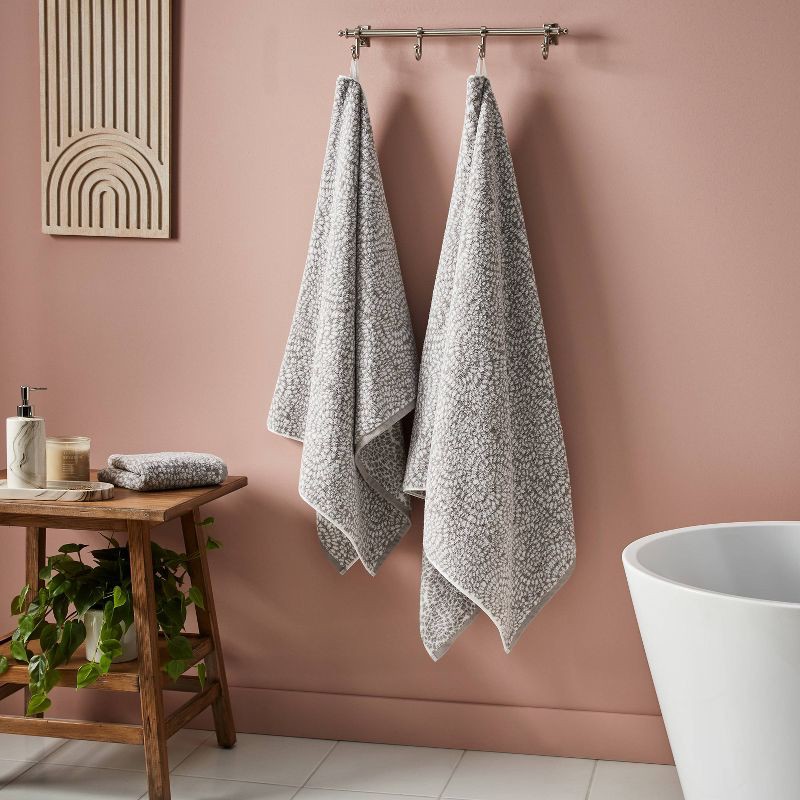 slide 2 of 5, Performance Plus Oversized Bath Towel Gray Geo - Threshold™: 100% Cotton, Jacquard Terry, Fade-Resistant, Machine Washable, 1 ct