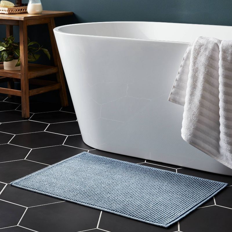 slide 2 of 4, 20"x30" Performance Plus Bath Rug Solid Light Blue - Threshold™: Cotton, Woven, Low Pile, OEKO-TEX Certified, 1 ct