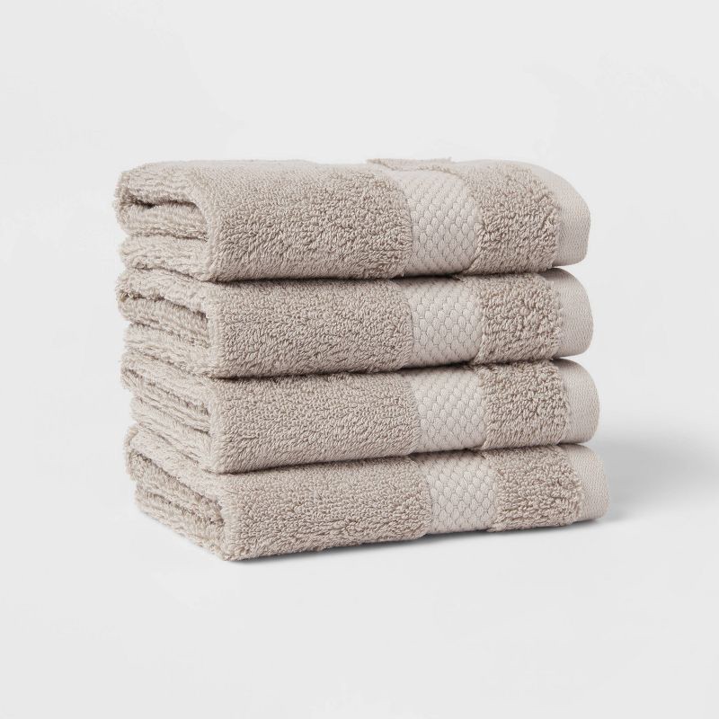 slide 1 of 4, 4pc Performance Plus Washcloths Light Gray - Threshold™: Cotton Terry, Heavyweight 550-800 GSM, Fade-Resistant, 4 ct