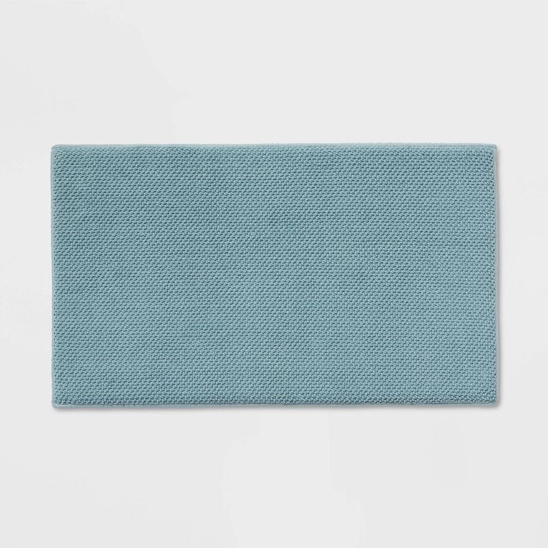 slide 1 of 4, 20"x34" Performance Plus Cotton Memory Foam Bath Rug Aqua - Threshold™: Woven, Machine Washable, OEKO-TEX Certified, 1 ct