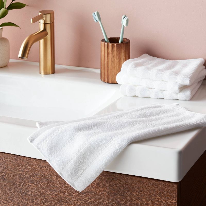 slide 2 of 4, 4pc Performance Plus Washcloths White Striped - Threshold™, 4 ct