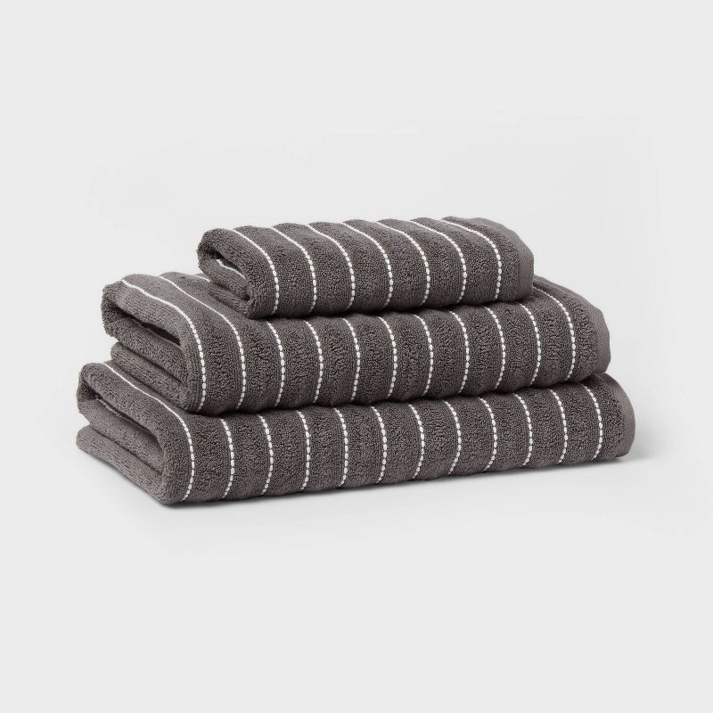 slide 4 of 5, Performance Plus Bath Towel Dark Gray Striped - Threshold™: Heavyweight Cotton Blend, Fade-Resistant, OEKO-TEX Certified, 1 ct