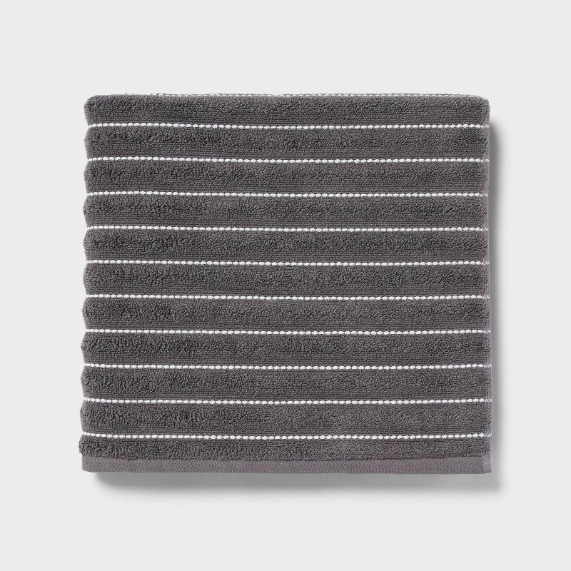 slide 1 of 5, Performance Plus Bath Towel Dark Gray Striped - Threshold™: Heavyweight Cotton Blend, Fade-Resistant, OEKO-TEX Certified, 1 ct