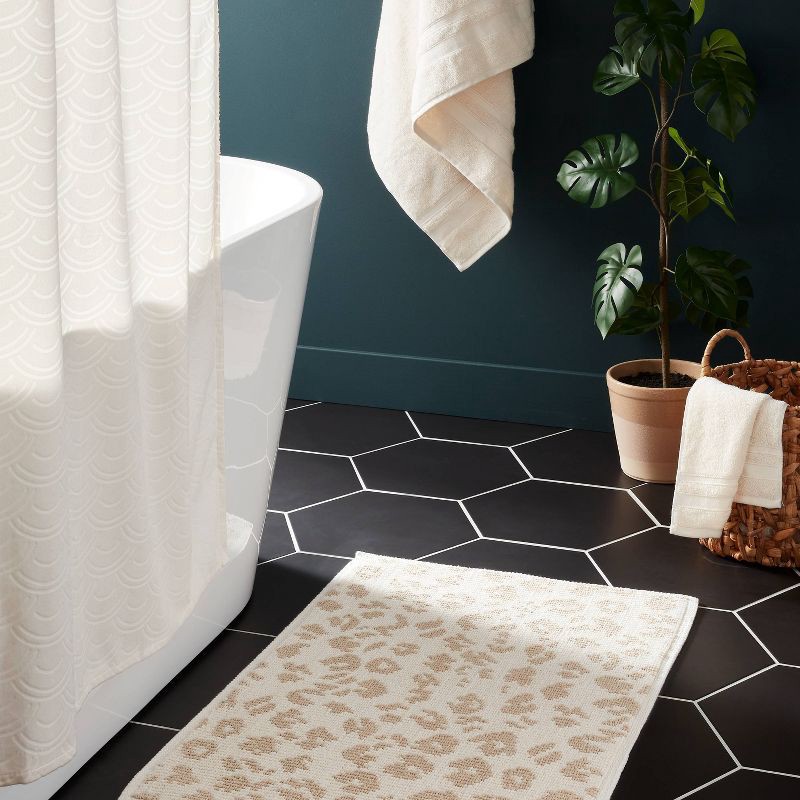 slide 2 of 4, 20"x30" Performance Plus Bath Rug Cream Leopard - Threshold™: Cotton, Woven, Medium Pile, Machine Washable, 1 ct