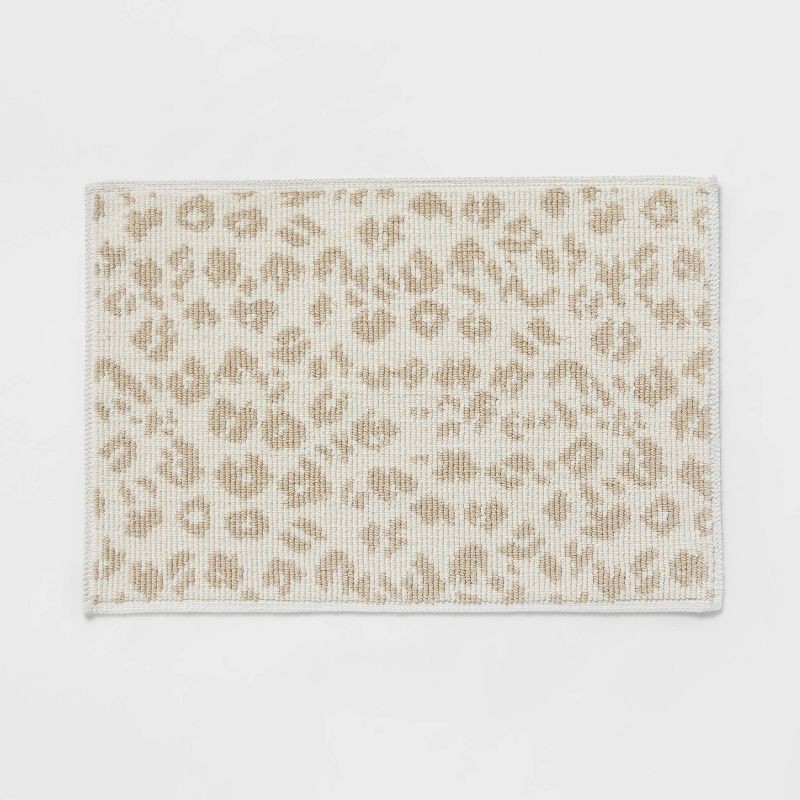 slide 1 of 4, 20"x30" Performance Plus Bath Rug Cream Leopard - Threshold™: Cotton, Woven, Medium Pile, Machine Washable, 1 ct