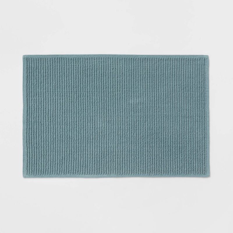 slide 1 of 4, 20"x30" Performance Plus Bath Rug Solid Aqua - Threshold™: Cotton, Woven, Low Pile, Machine Washable, OEKO-TEX Certified, 1 ct