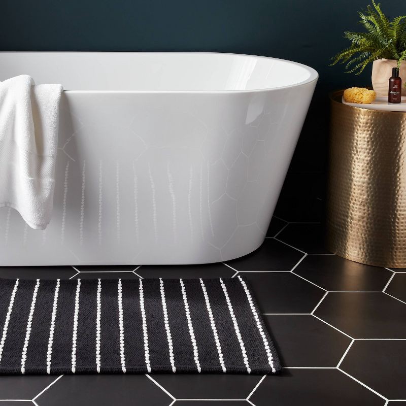 slide 2 of 4, 20"x30" Performance Plus Bath Rug Striped Black - Threshold™: Cotton, Woven, Machine Washable, OEKO-TEX Certified, 1 ct