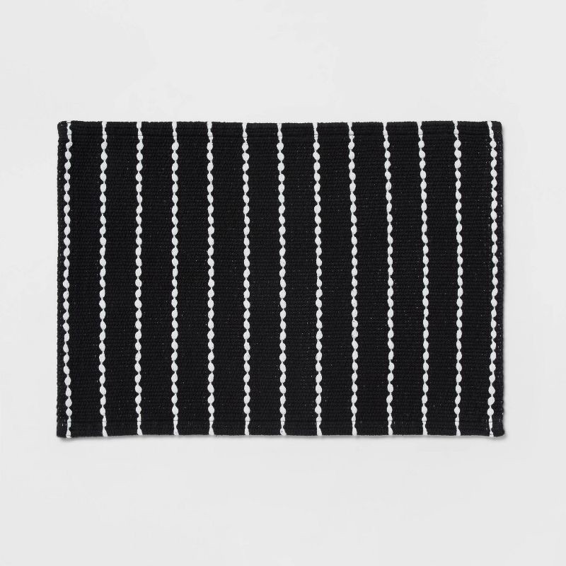 slide 1 of 4, 20"x30" Performance Plus Bath Rug Striped Black - Threshold™: Cotton, Woven, Machine Washable, OEKO-TEX Certified, 1 ct