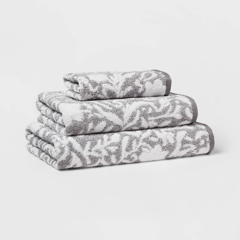 slide 4 of 4, Performance Plus Hand Towel Gray Floral - Threshold™, 1 ct