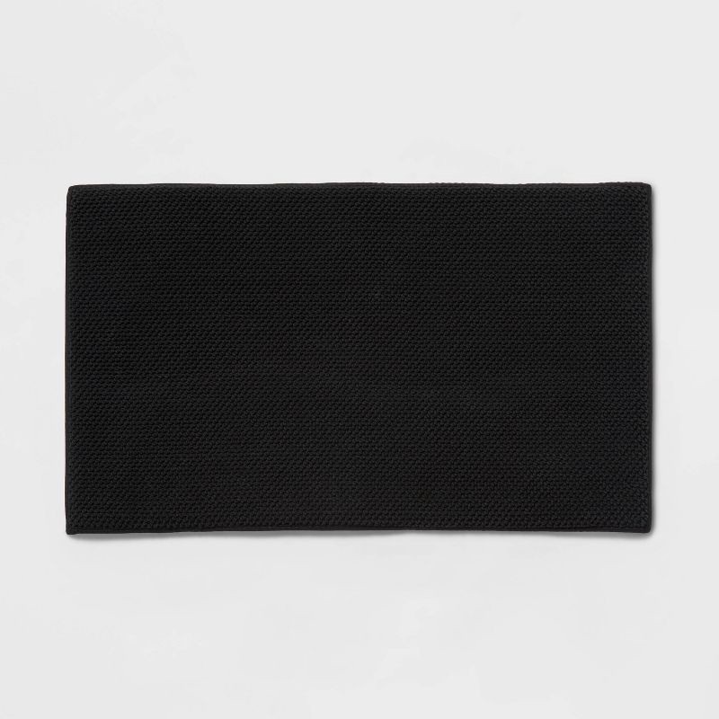 slide 1 of 4, 20"x34" Performance Plus Cotton Memory Foam Bath Rug Black - Threshold™: Woven, OEKO-TEX Certified, Machine Washable, 1 ct