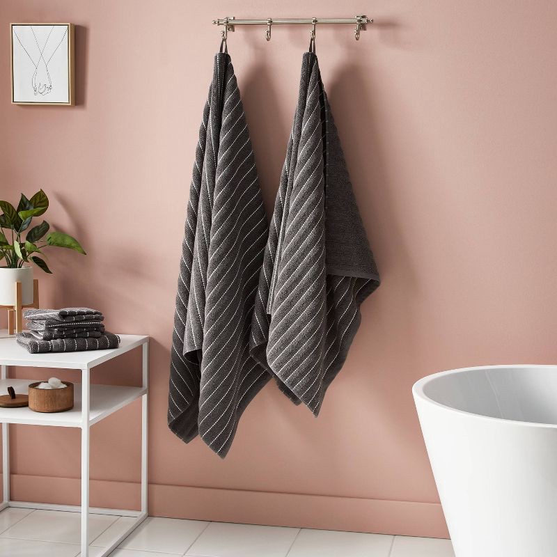 slide 2 of 5, Performance Plus Oversized Bath Towel Dark Gray Striped - Threshold™: Heavyweight Cotton Blend, Fade-Resistant, with Hanging Loop, 1 ct