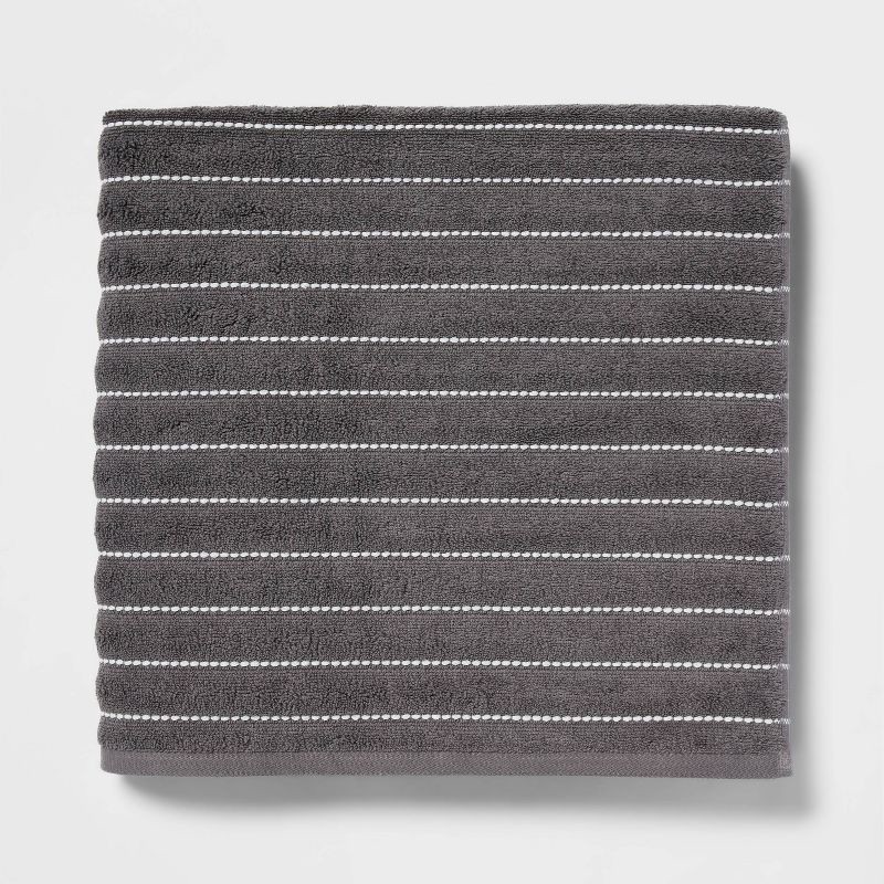 slide 1 of 5, Performance Plus Oversized Bath Towel Dark Gray Striped - Threshold™: Heavyweight Cotton Blend, Fade-Resistant, with Hanging Loop, 1 ct