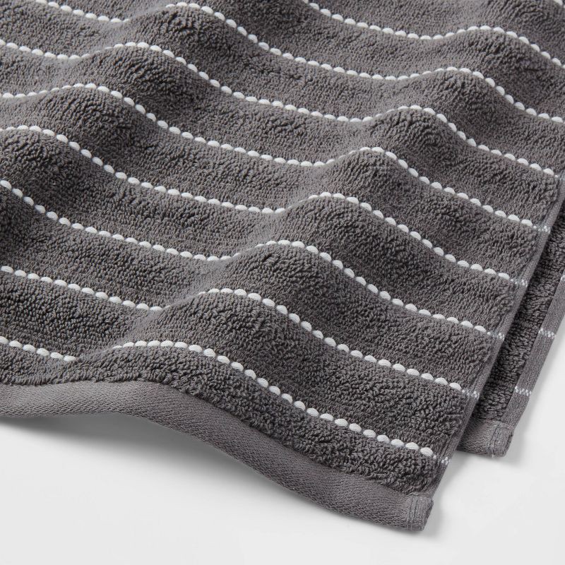 slide 3 of 5, Performance Plus Oversized Bath Towel Dark Gray Striped - Threshold™: Heavyweight Cotton Blend, Fade-Resistant, with Hanging Loop, 1 ct