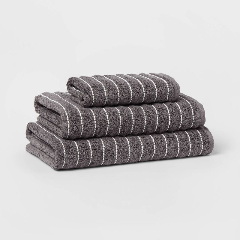 slide 4 of 5, Performance Plus Oversized Bath Towel Dark Gray Striped - Threshold™: Heavyweight Cotton Blend, Fade-Resistant, with Hanging Loop, 1 ct