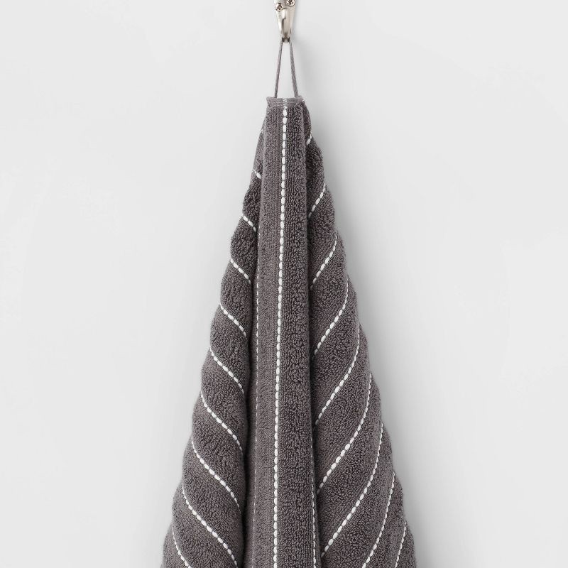 slide 5 of 5, Performance Plus Oversized Bath Towel Dark Gray Striped - Threshold™: Heavyweight Cotton Blend, Fade-Resistant, with Hanging Loop, 1 ct