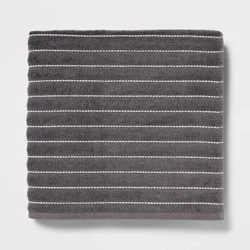 Performance Plus Oversized Bath Towel Dark Gray Striped - Threshold™: Heavyweight Cotton Blend, Fade-Resistant, with Hanging Loop