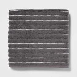 Performance Plus Oversized Bath Towel Dark Gray Striped - Threshold™: Heavyweight Cotton Blend, Fade-Resistant, with Hanging Loop