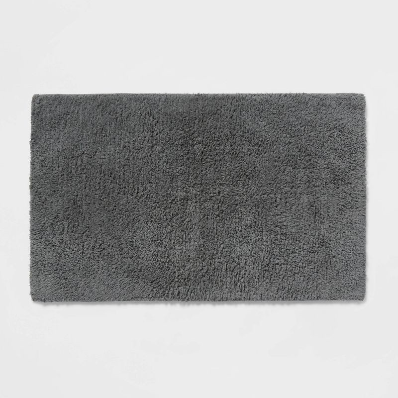 slide 1 of 4, 20"x34" Performance Plus Cotton Reversible Bath Rug/Runner Solid Dark Gray - Threshold™: Low Pile, Machine Washable, OEKO-TEX Certified, 1 ct