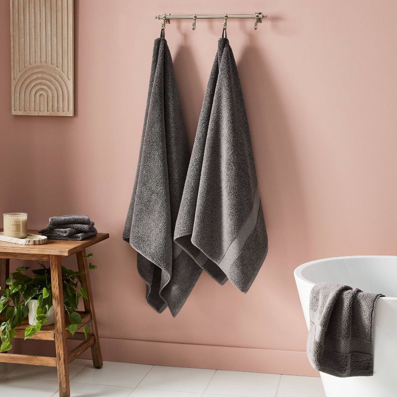 slide 2 of 5, Performance Plus Oversized Bath Towel Dark Gray - Threshold™: 100% Cotton, Heavyweight Terry, Fade-Resistant, 1 ct