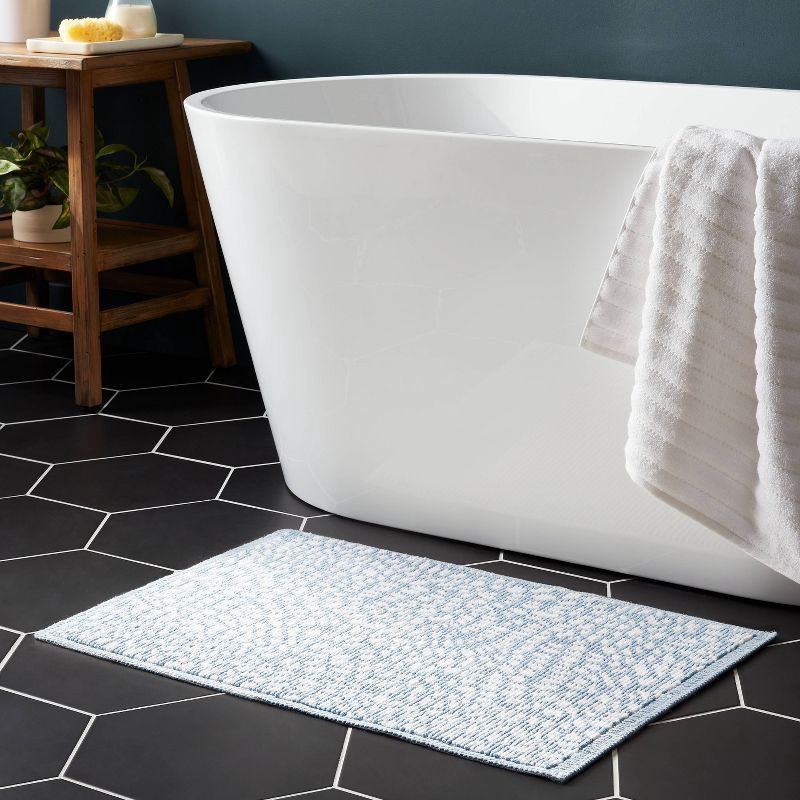 slide 2 of 4, 20"x30" Performance Plus Bath Rug Blue Geo - Threshold™: Cotton Woven, Low Pile, Machine Washable, OEKO-TEX Certified, 1 ct