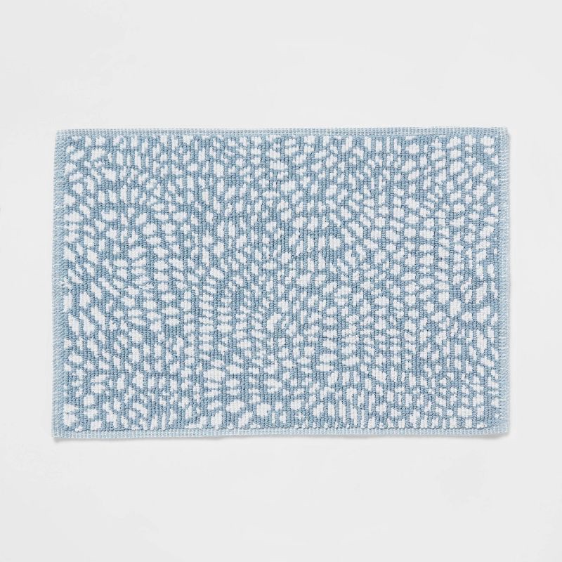 slide 1 of 4, 20"x30" Performance Plus Bath Rug Blue Geo - Threshold™: Cotton Woven, Low Pile, Machine Washable, OEKO-TEX Certified, 1 ct
