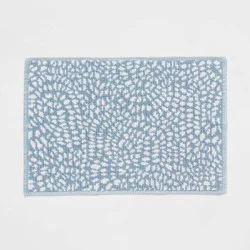 20"x30" Performance Plus Bath Rug Blue Geo - Threshold™: Cotton Woven, Low Pile, Machine Washable, OEKO-TEX Certified
