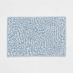 20"x30" Performance Plus Bath Rug Blue Geo - Threshold™: Cotton Woven, Low Pile, Machine Washable, OEKO-TEX Certified