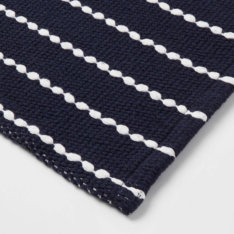 slide 3 of 4, 20"x30" Performance Plus Bath Rug Striped Navy - Threshold™: Cotton, Woven, Machine Washable, OEKO-TEX Certified, 1 ct