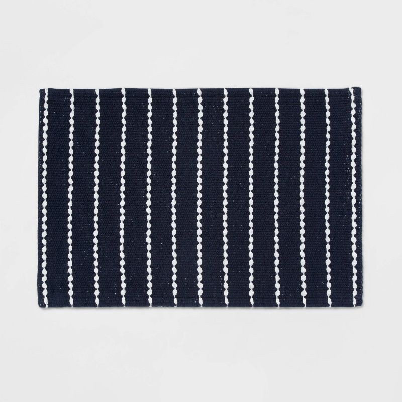 slide 1 of 4, 20"x30" Performance Plus Bath Rug Striped Navy - Threshold™: Cotton, Woven, Machine Washable, OEKO-TEX Certified, 1 ct