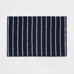 20"x30" Performance Plus Bath Rug Striped Navy - Threshold™: Cotton, Woven, Machine Washable, OEKO-TEX Certified