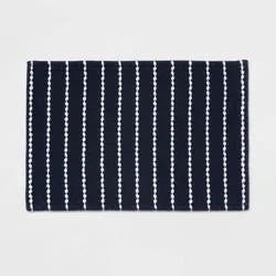20"x30" Performance Plus Bath Rug Striped Navy - Threshold™: Cotton, Woven, Machine Washable, OEKO-TEX Certified