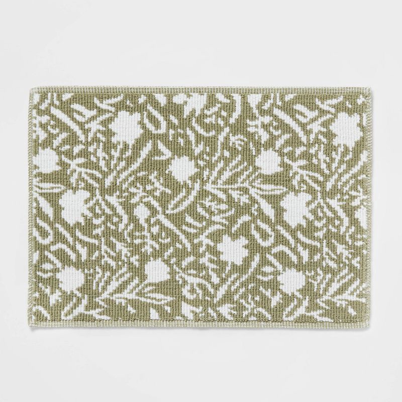 slide 1 of 4, 20"x30" Performance Plus Bath Rug Green Floral - Threshold™, 1 ct