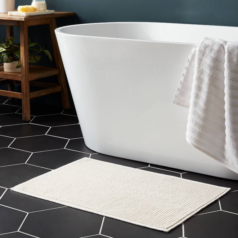 slide 2 of 4, 20"x30" Performance Plus Bath Rug Solid Cream - Threshold™: Woven Cotton, Low Pile, Machine Washable, OEKO-TEX Certified, 1 ct