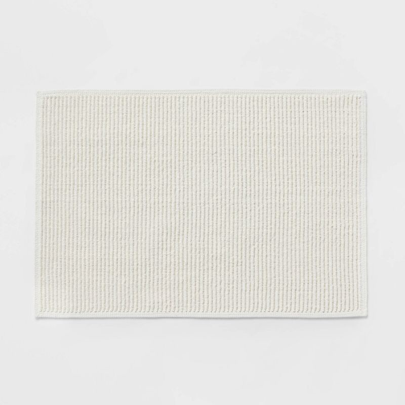 slide 1 of 4, 20"x30" Performance Plus Bath Rug Solid Cream - Threshold™: Woven Cotton, Low Pile, Machine Washable, OEKO-TEX Certified, 1 ct