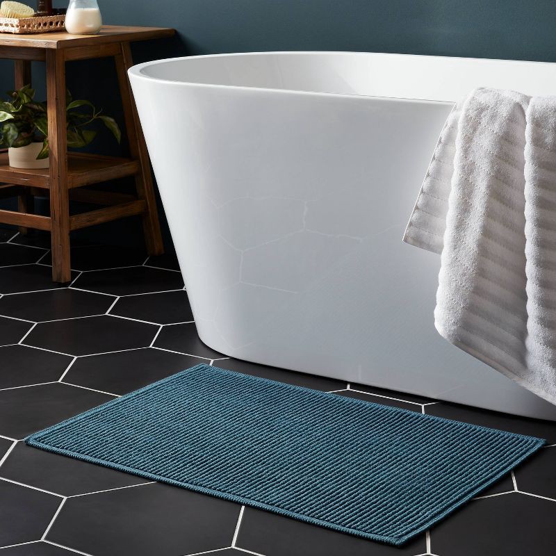 slide 2 of 4, 20"x30" Performance Plus Bath Rug Solid Turquoise - Threshold™: Cotton, Woven, Low Pile, Machine Washable, 1 ct