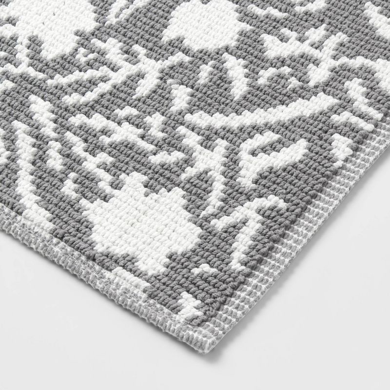 slide 3 of 4, 20"x30" Performance Plus Bath Rug Gray Floral - Threshold™: Cotton Woven, Machine Washable, OEKO-TEX Certified, 1 ct