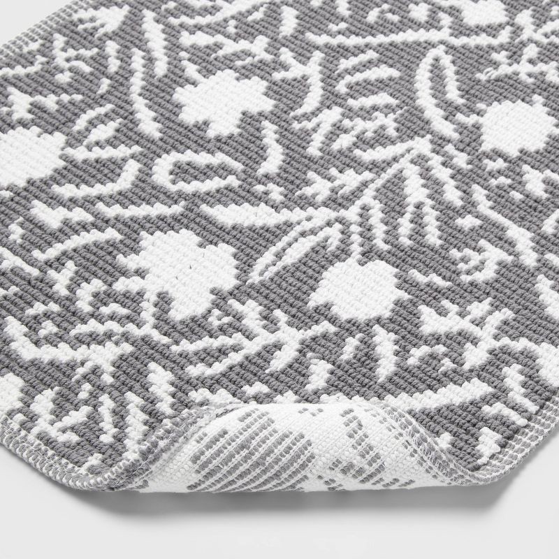 slide 4 of 4, 20"x30" Performance Plus Bath Rug Gray Floral - Threshold™: Cotton Woven, Machine Washable, OEKO-TEX Certified, 1 ct