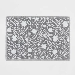 20"x30" Performance Plus Bath Rug Gray Floral - Threshold™: Cotton Woven, Machine Washable, OEKO-TEX Certified