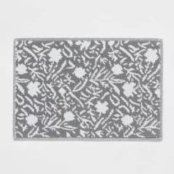 20"x30" Performance Plus Bath Rug Gray Floral - Threshold™: Cotton Woven, Machine Washable, OEKO-TEX Certified