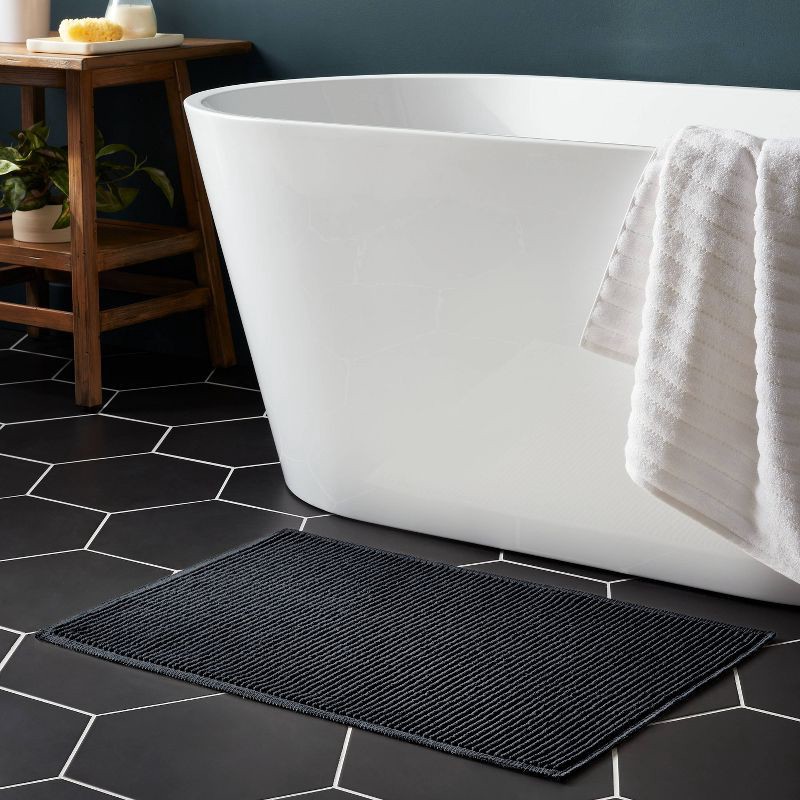 slide 2 of 4, 20"x30" Performance Plus Bath Rug Solid Black - Threshold™: Cotton, Woven, Low Pile, Machine Washable, OEKO-TEX Certified, 1 ct
