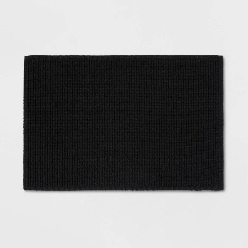 slide 1 of 4, 20"x30" Performance Plus Bath Rug Solid Black - Threshold™: Cotton, Woven, Low Pile, Machine Washable, OEKO-TEX Certified, 1 ct