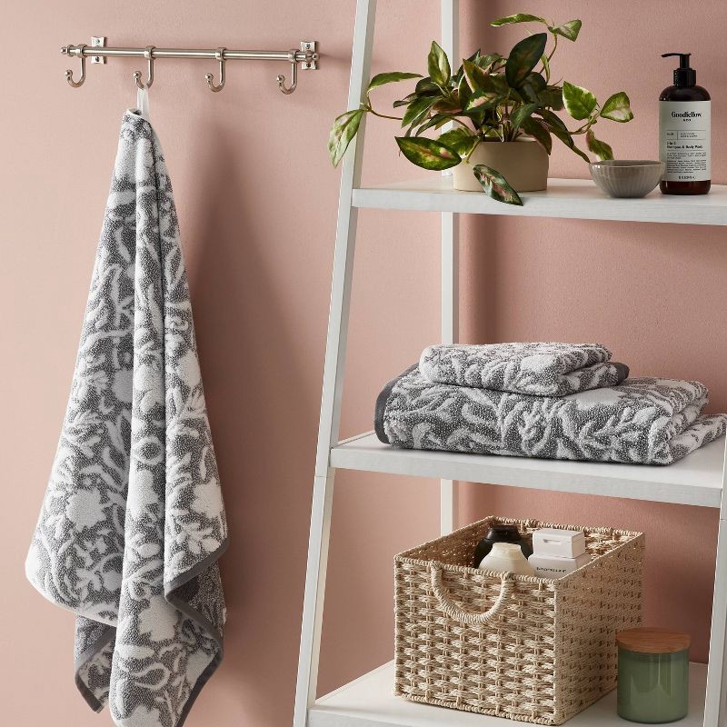 slide 2 of 5, Performance Plus Oversized Bath Towel Gray Floral - Threshold™: 100% Cotton, Jacquard Terry, Fade-Resistant, 1 ct