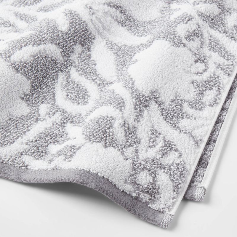 slide 3 of 5, Performance Plus Oversized Bath Towel Gray Floral - Threshold™: 100% Cotton, Jacquard Terry, Fade-Resistant, 1 ct