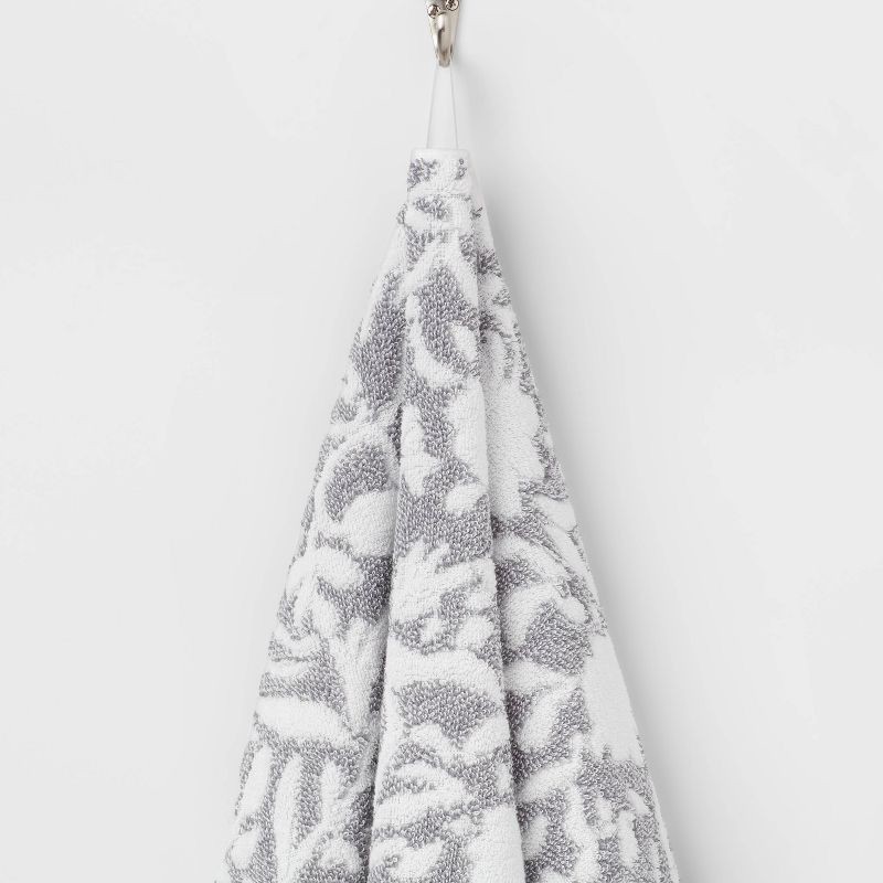 slide 5 of 5, Performance Plus Oversized Bath Towel Gray Floral - Threshold™: 100% Cotton, Jacquard Terry, Fade-Resistant, 1 ct